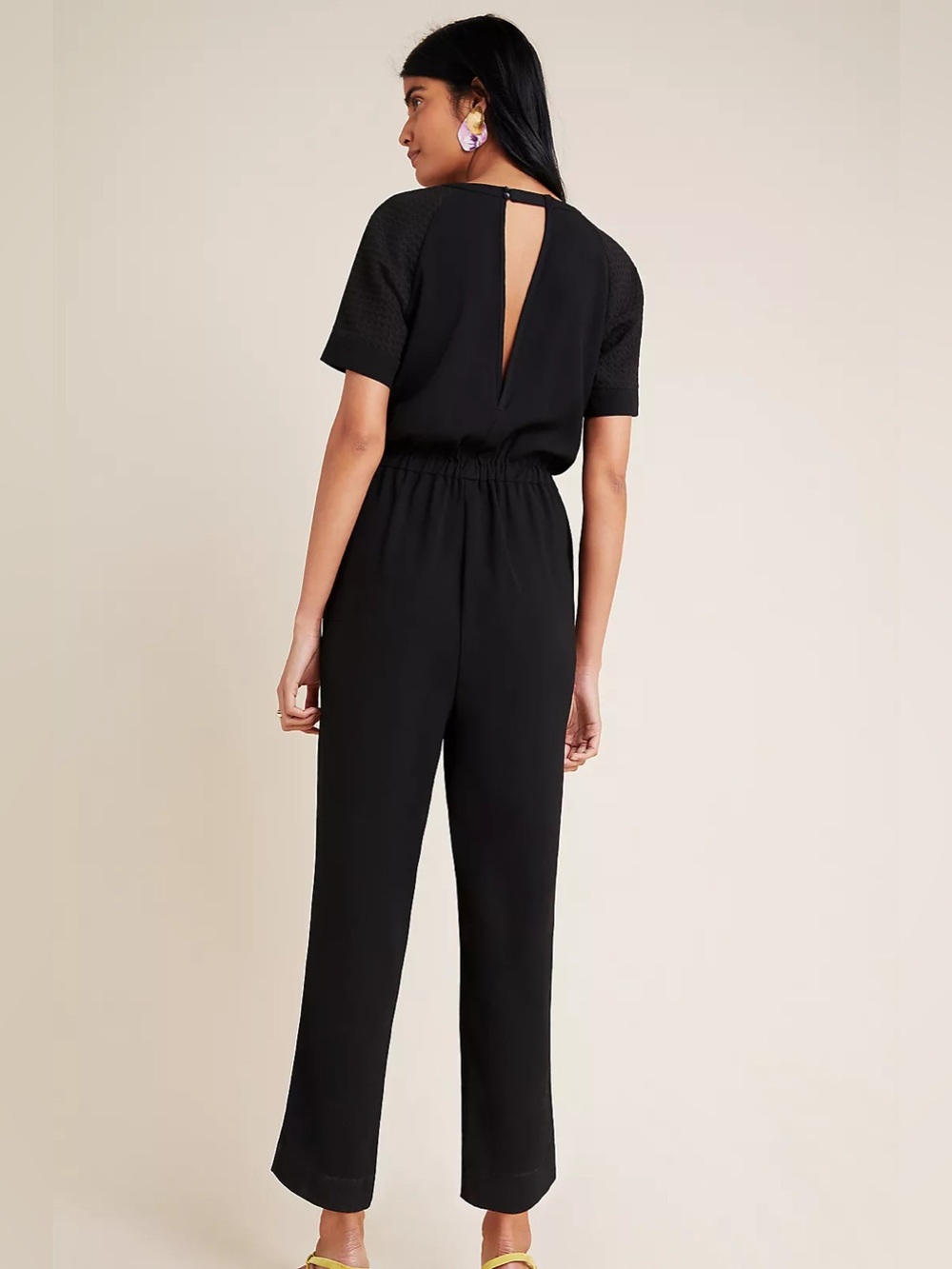 Anthropologie Blaise Textured Jumpsuit Black Short Sleeve Jumpsuit size M Petite